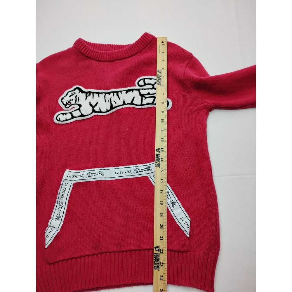 Le Tigre Red Sweater Kangaroo Pocket y2k Big White Tiger Logo Embroider M - Picture 8 of 13